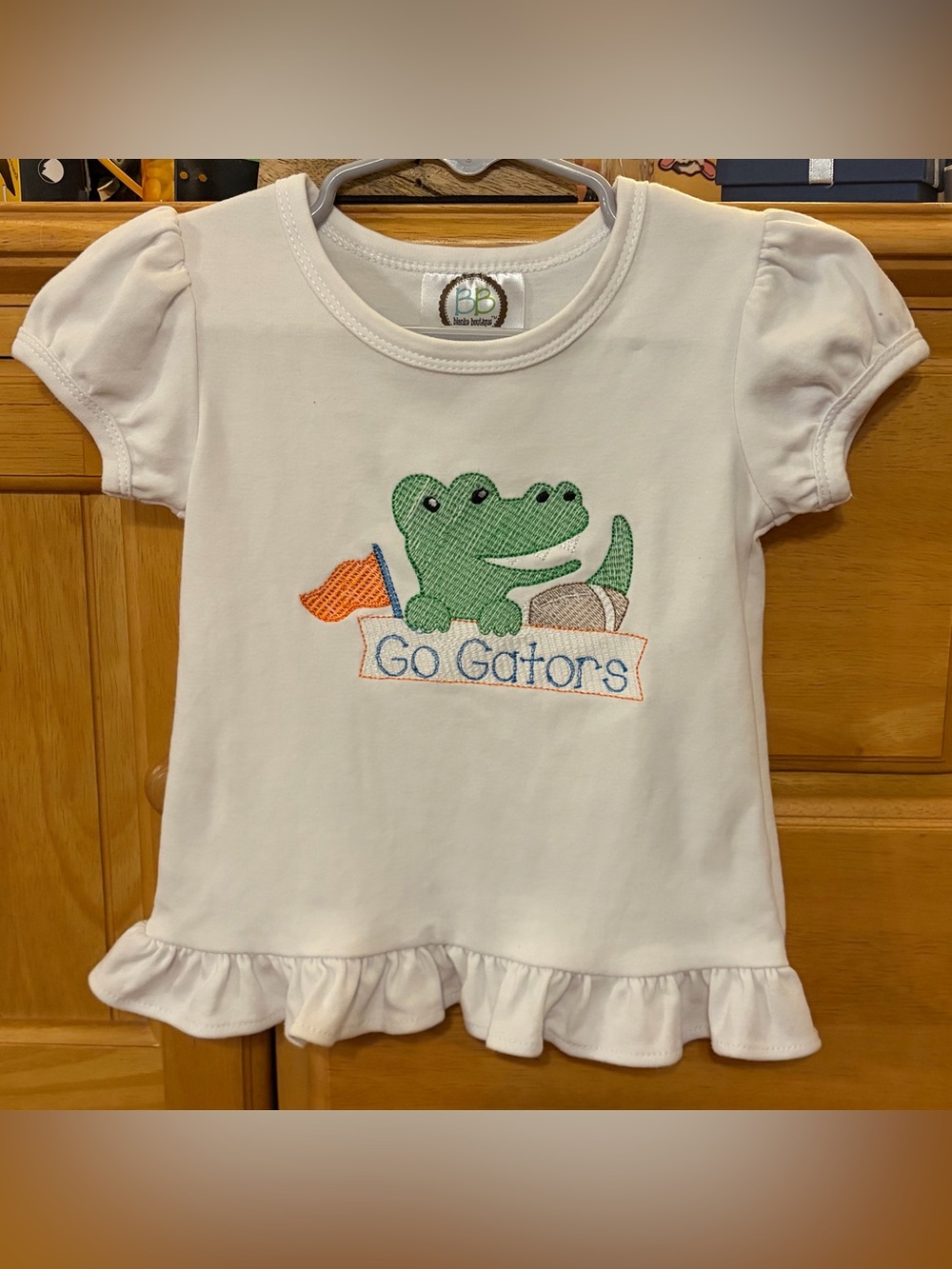 Blanke Boutique Girls' White Ruffled Hem Embroidered "Go Gators" Size 12 Months
